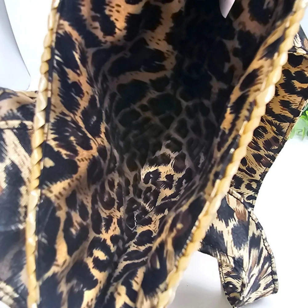 Girls Summer Straw Bag, Fully Lined with Animal Print Fabric
